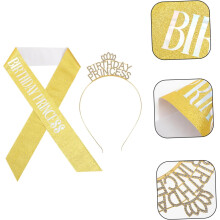 1set Glitter Birthday Headband com faixa para mulheres Princesa Headband e faixa de aniversário para festas temáticas Strass Decor
