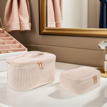2er-Set Kosmetiktaschen aus Cord, Reise-Organizer für Damen und Mädchen, Kosmetikaufbewahrungsbeutel mit Reißverschluss, ideal für kleine Reisen