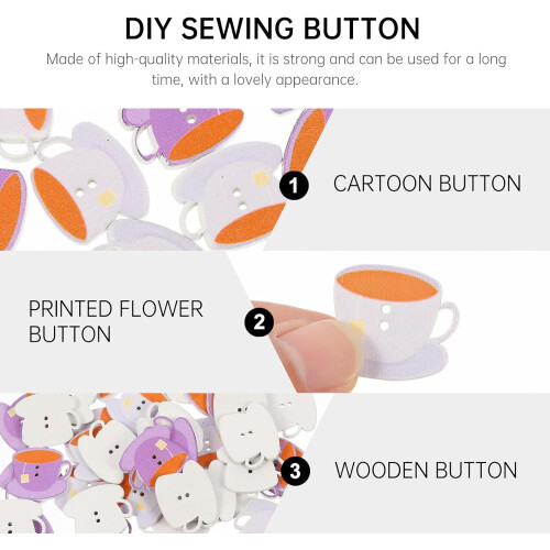 100 boutons de couture en bois en forme de tasse à café, pour loisirs créatifs, base blanche 2