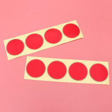 40 Stück rote, runde, gezackte Spitzen-Selbstklebe-Verschlussaufkleber, 5 cm Durchmesser