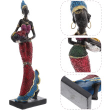 Afrikanische Frauenfigur aus Kunstharz mit blauem Hut, kreative Heimdekoration im Ethno-Stil