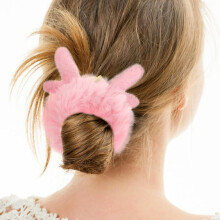 Fuskpäls Pompom Hårband Fluffigt Scrunchie Hårtillbehör för Damer och Flickor Mjukt Elastiskt Söt Rosa Hjorthornsdesign Vinter