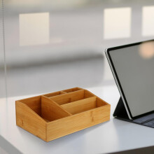 Schreibtisch-Organizer, strapazierfähiges, leichtes Synthetikmaterial, Mehrzweck-Aufbewahrungsbox aus Bambus