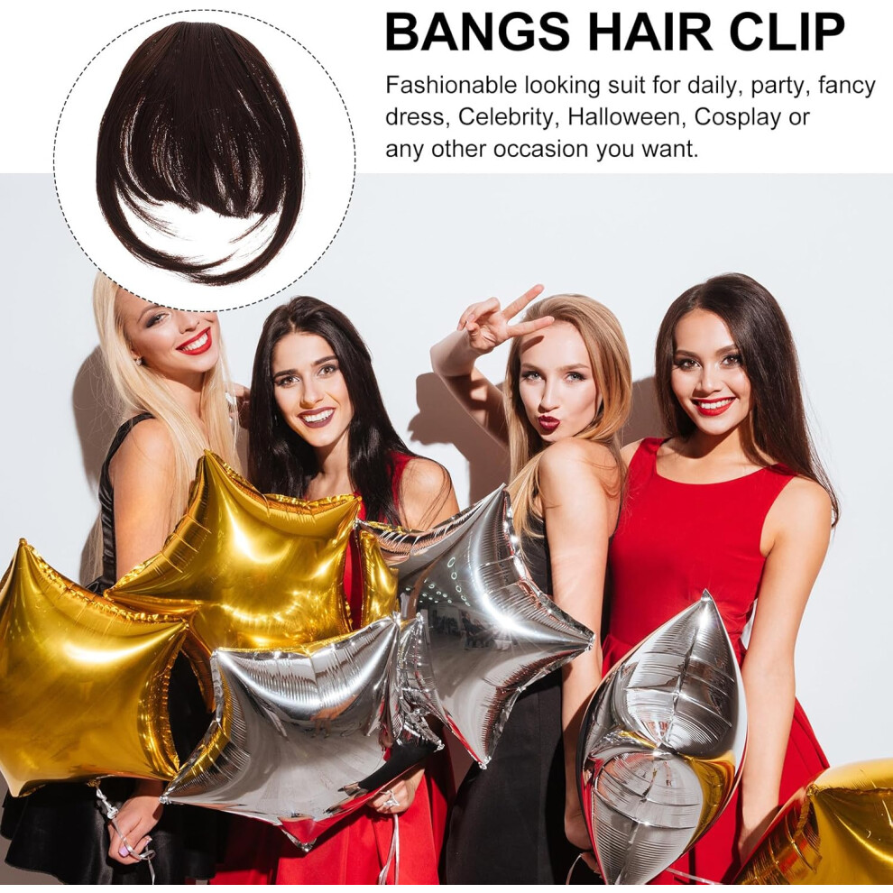 Hkhbjs Clip In Hair Bangs Thick Temple Fringe Hairpieces For Women Daily Wear Dark Brown With Airy Synthetic Extensions