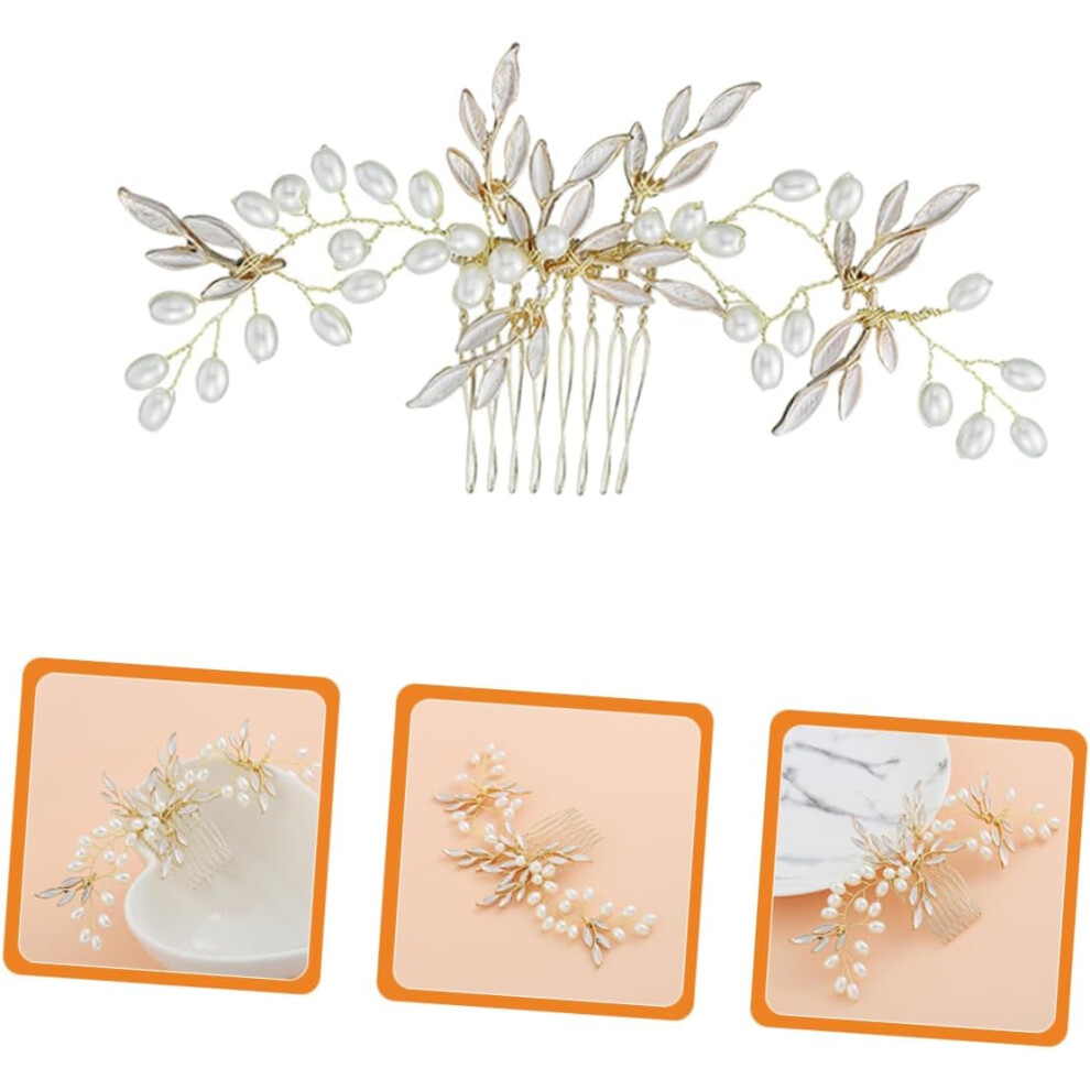Hkhbjs Hair Comb For Bride Pearl Leaf Design Luxury Bridal Hair Accessory Fashionable Headpiece For Parties Festival Dance