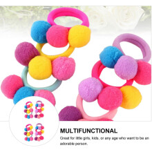 12pcs Pompom Ball Hair Rings Soft Hair Bands Colorful Random Pack Random Color