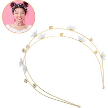 Blommor Strass Pannband för Kvinnor Dubbelskiktad Chic Cosplay Pannband Metall Blommigt Tillbehör