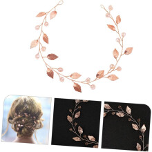 Braut-Stirnband mit Strasssteinen, handgefertigt mit zarter Kette und Blattmotiv in Rosé-Tönen.