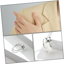 Bezaubernder offener Ring aus Sterlingsilber mit Katzenmuster für Damen, silberner Fingerring, Schmuck für jeden Tag