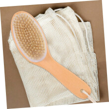 Dřevěný kartáč na koupel s ohnutou rukojetí pro sprchování a masáž těla, přírodní štětiny pro exfoliaci pro každodenní hygienu