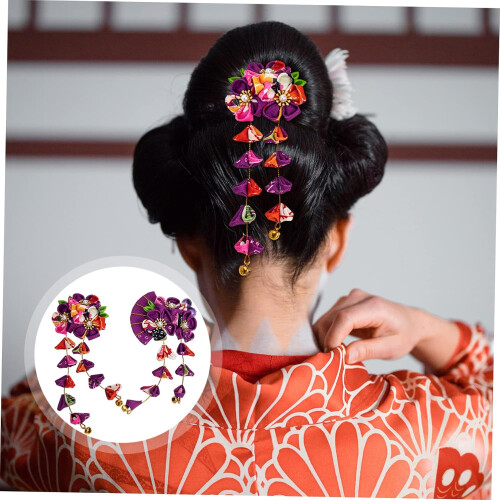 Acessórios de cabelo japonês flor fã pins 2pcs leve e portátil