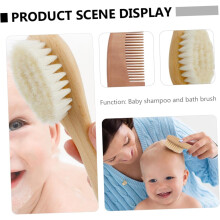 Babybadborstel met wollen haren en houten handvat. Zacht voor het lichaam. Goed reinigend effect. Khaki, geschikt voor babybadjes en peuters.