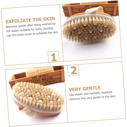2pcs Boar Bristle Bath Brush Massage Function Practical for Bathroom Cleaning Body Brush and Shampoo Tool 2