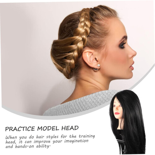 Cabeça de manequin de treinamento de estilo de cabelo com cabelo longo macio para a prática de trança e estilo 1