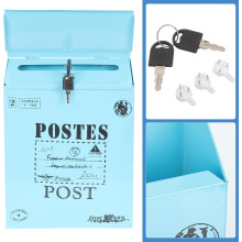 Vintage Iron Wall Mounted Mailbox with Lock Lightweight Retro Locking Letter Box Blue for Home Outdoor Use
