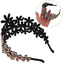 Breites Strass-Haarband und Haarreif mit Blumenmuster, rutschfest, hellgoldfarben