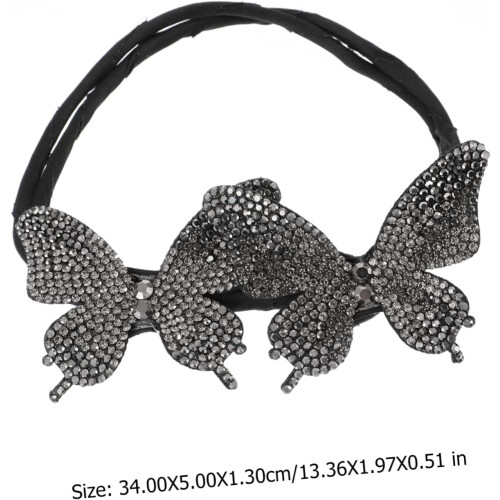 Set di 2 accessori per chignon a forma di farfalla con strass neri, ideali per donne e ragazze. 1