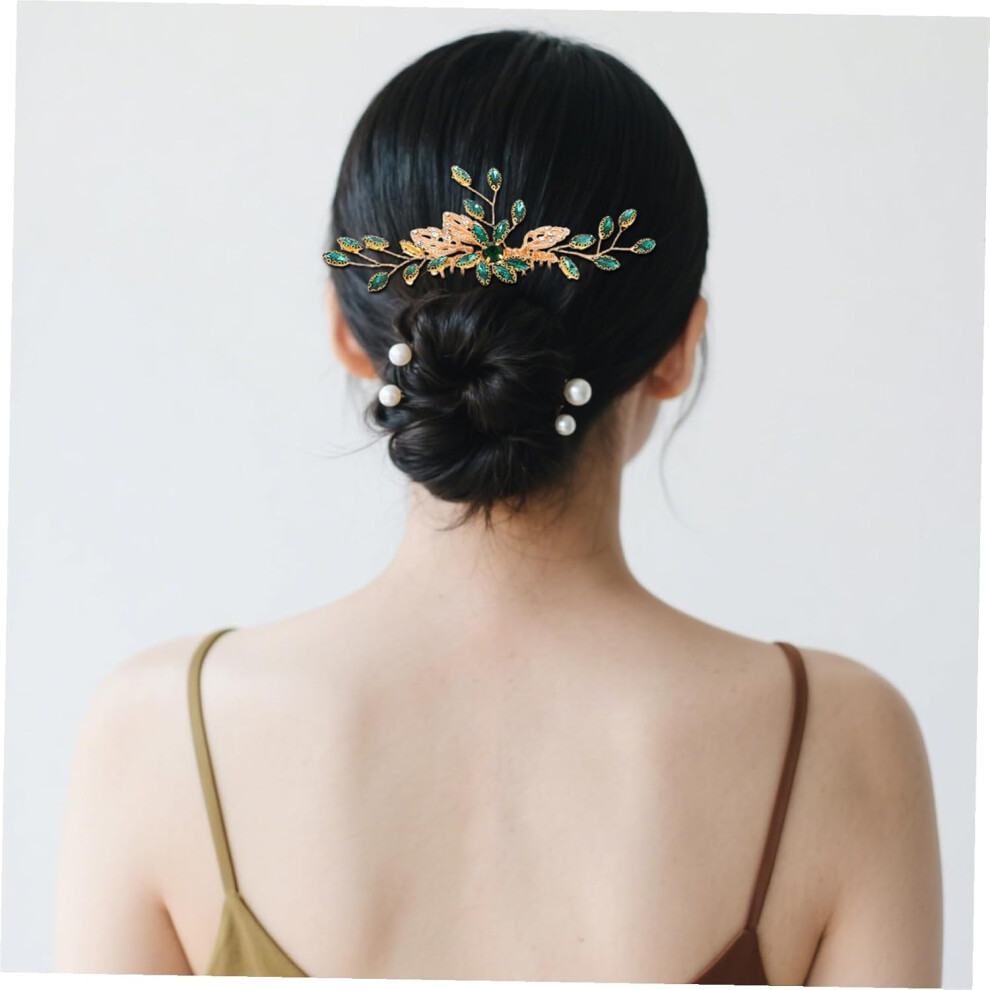 Hkhbjs Vintage Green Rhinestone Bridal Hair Comb Clip Ergonomic Alloy Wedding Hairpiece