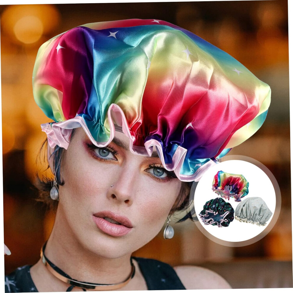 Hkhbjs 6Pcs Double Satin Shower Caps Bath Cap Bat Hat Women Shower Hat Reusable