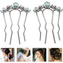 2 elegante U-förmige Haargabeln mit Kunstperlen und Strassblumen zur Befestigung von vierzinkigen Haarkammnadeln aus Metall