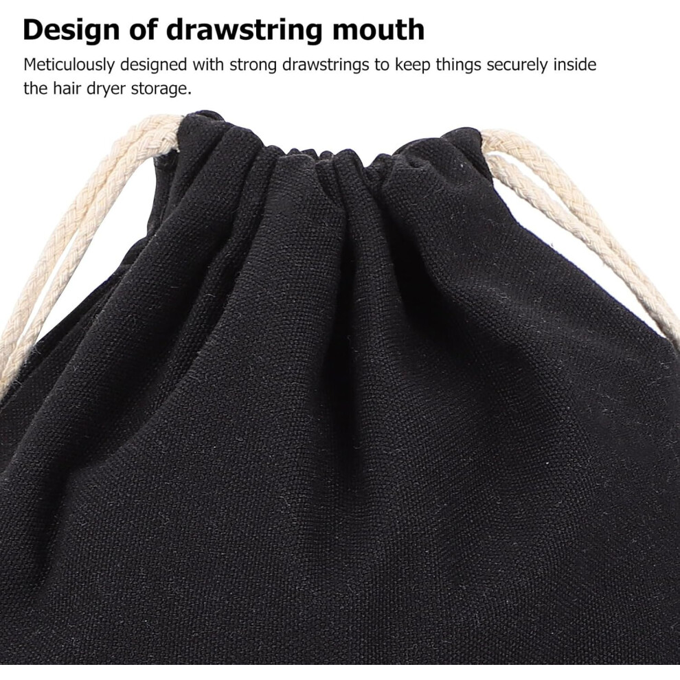 Hkhbjs Hair Dryer Storage Bag Portable Drawstring Closure 330X300mm Black Canvas With English Embroidery For Hotel And Travel