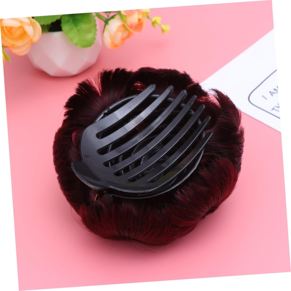 Hkhbjs Hair Women Updo Wig Clip Clip Wig Bun Hair Chignon Fixator Flower Design Wine