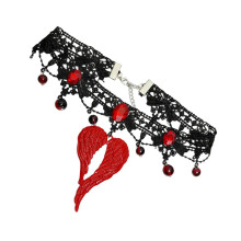 Collier géométrique en forme de cœur en cristal rouge,-Rouge