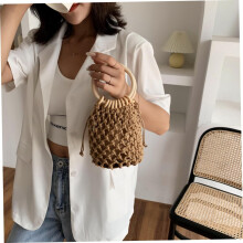 Handtasche mit Holzgriff, Flechttasche, Strandtasche, Reisetasche für Damen, Tragetasche