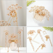 7-teiliges chinesisches Braut-Haarnadel-Set: Traditionelle Perlenhaarstäbe, Hochzeitsaccessoires, Quastengabel, Kamm, Ohrringe