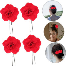 6 rote Rosen-Haarspangen, Braut-Haarnadeln in U-Form mit Blumenmotiv für Damen
