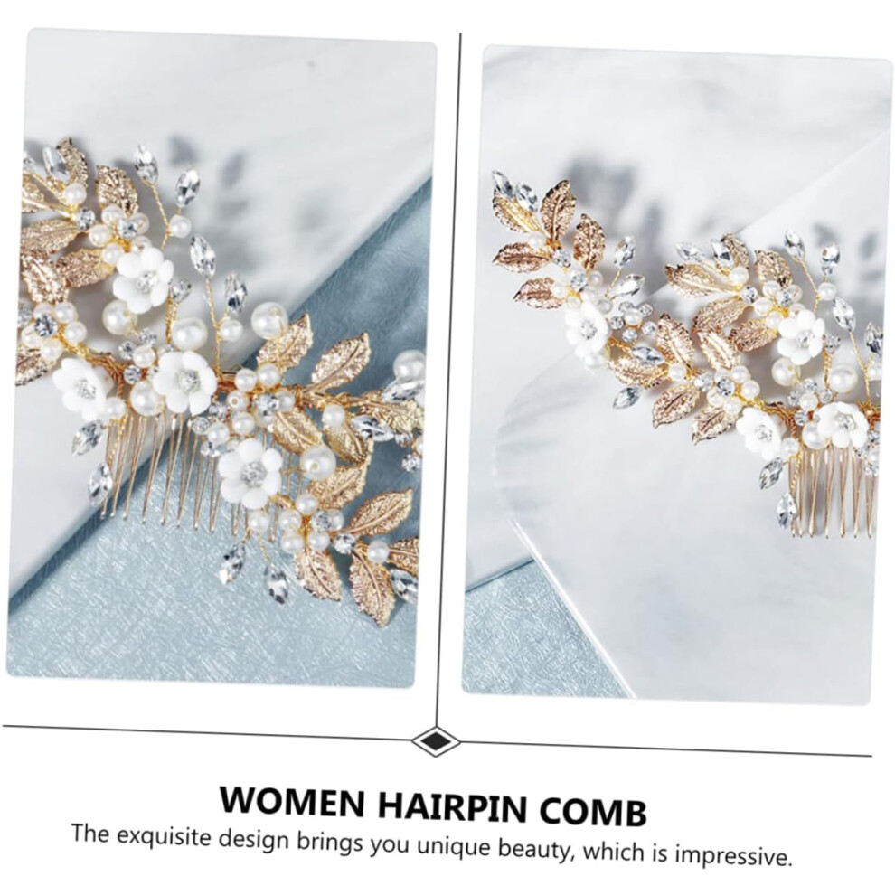 Hkhbjs Elegant Pearl Hair Comb Fake Flower Metal Leaf Bridal Hairpin For Wedding Bridesmaids Party