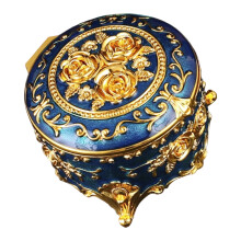 Boîte à bijoux romantique en émail Vintage, récipient-bleu doré