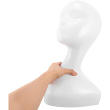 Głowa manekina żeńskiego do peruk i kapeluszy, 39 cm, biała, plastikowa, ekspozycyjna, z długą szyją