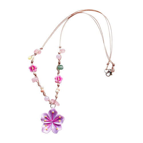 Collier pendentif fleur Adorable, perles en résine-Violet