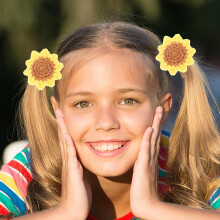 2 Stück elastische Haargummis mit Sonnenblumenmuster, dehnbare Baumwollhaarbänder für Damen, Häkelaccessoires