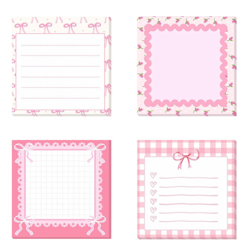 4Pcs Bowtie Print Notepads 30 Sheets Each For Offices-pink.
