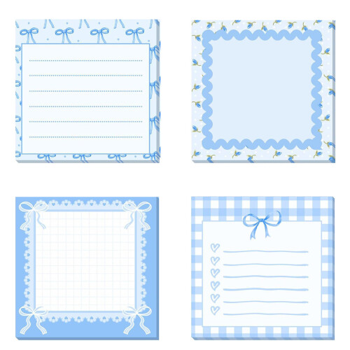 4Pcs Bowtie Print Shape Notepads 30 Sheets Each Reminder-blue