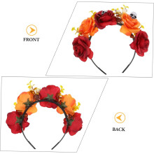 st Halloween-huvudbonad med dödskalle och imitationblomma, unikt blommigt hårtillbehör för kostymfester, cosplay, festliga firanden