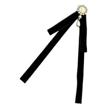 Pearls Accented Velvets Brooch With Detachable Bowknot-Black