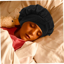 Lot de 2 grands bonnets de nuit en satin avec attaches réglables et très élastiques, pour le soin des cheveux des femmes, noir et or.