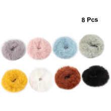 8pcs Plush Hair Rings Fluffy Solid Ponytail Hair Ropes for Autumn Winter Girls Ties Random Style