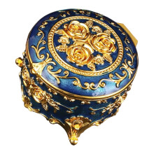 Decorative Enamel Coated Metal Jewelry Box With-golden blue