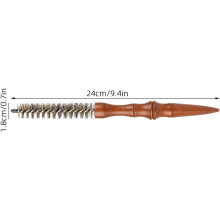 2 stuks mini ronde haarkrulspelden met spiraalpatroon, houten handvat en everzwijnborstels