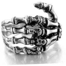 Retro-Totenkopfring, Skeletthand-Ring für Halloween, silberfarben, Größe 14, Halloween-Schmuckaccessoire