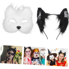 Fox Cosplay maszk bolyhos fülekkel és hajpánttal Halloween jelmezhez, könnyű és lélegző kialakítás