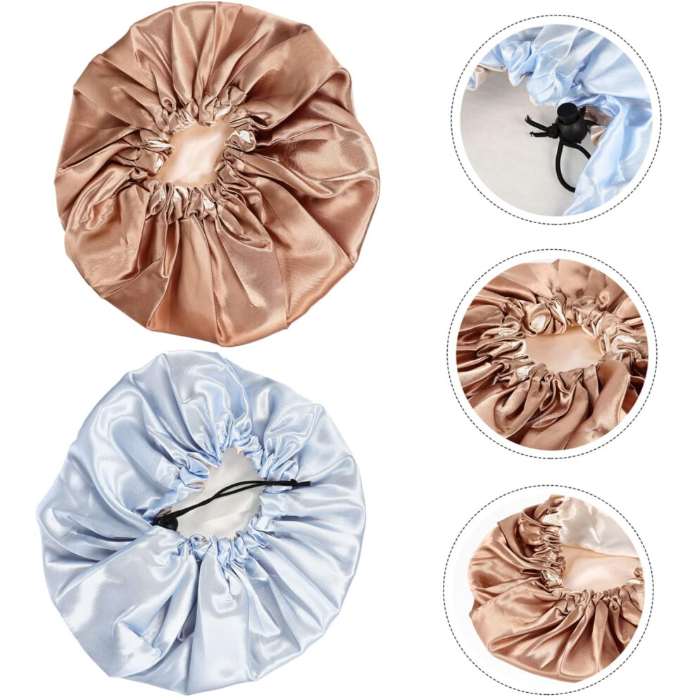 Hkhbjs 2Pcs Satin Sleep Cap Elastic Women Sleeping Turban Hair Bonnet For Sleeping Comfortable Breathable Bonnet Indoor Use