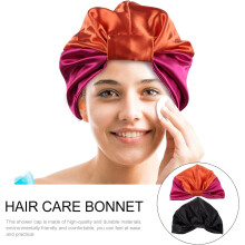 Bonnet de nuit en satin élastique, lot de 2, double épaisseur, noir et rose rouge, pour protéger les cheveux pendant la nuit.