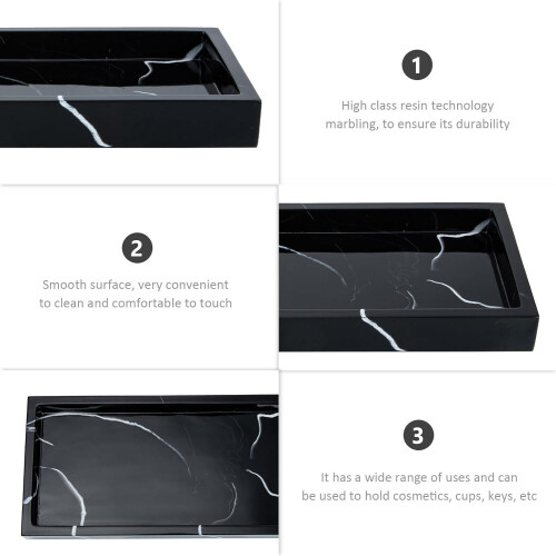Marble Grain Decorative Sundries Organizing Tray Black Ink Desktop Bathroom 2