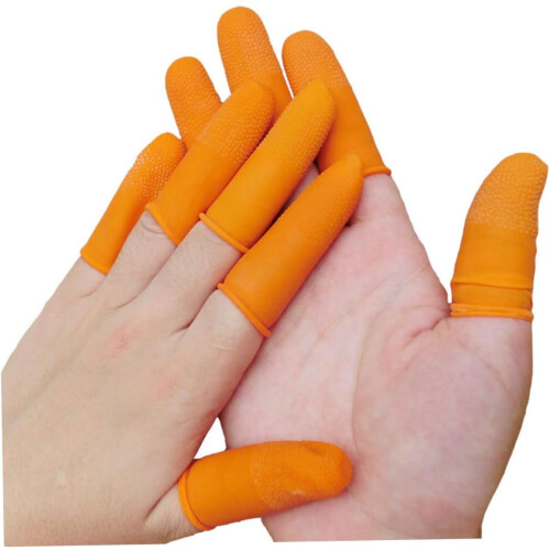 100pcs Slip Finger Cots Finger Sleeve Protector Pack Orange Typing Gloves