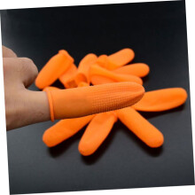 Verpakking van 100 stuks vingerbeschermers (slip finger cots) in oranje voor typhandschoenen.